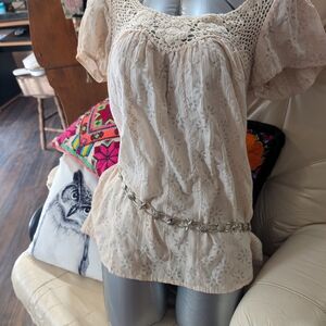 Lace Crochet Top with Chain Detail
